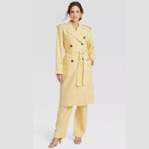 A New Day Women's Button Up Linen Trench Coat Jacket Yellow Size XXL